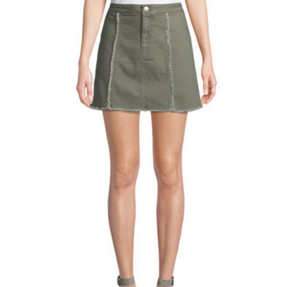 BCBGENERATION Frayed Denim Mini Skirt olive green